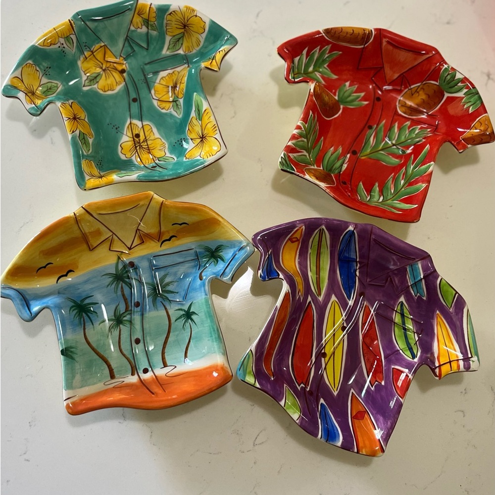 Vtg Clay Art Hawaiian Shirts Pottery Dishes Set Of 4